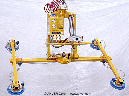 ANVER Four Pad Air Powered Vacuum Lifter with Powered Tilt and Manual Rotate for Lifting Glass Sheets 10 ft x 6 ft (3.1 m x 1.8 m) up to 500 lb (227 kg)
